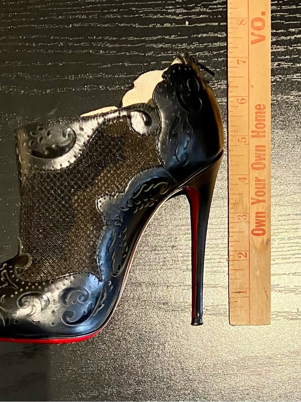 Christian Louboutin Black Laser-Cut Peep-Toe Stiletto Booties with Red Sole - Picture 10 of 10
